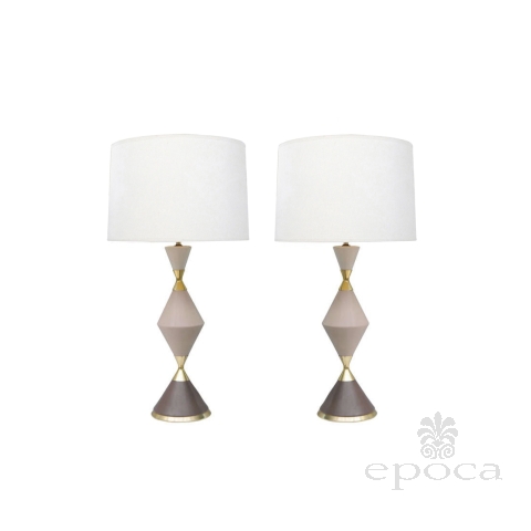 Iconic Pair of Gerald Thurston for Lightolier Tri-color Ceramic Lamps