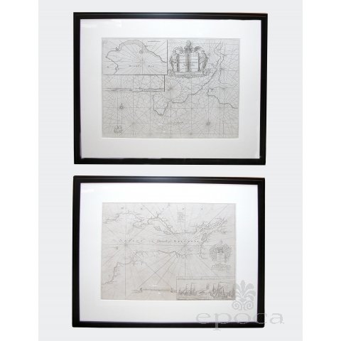 a handsome pair of framed sea charts of the coasts of Great Britain by Captain Greenvile Collins; mi