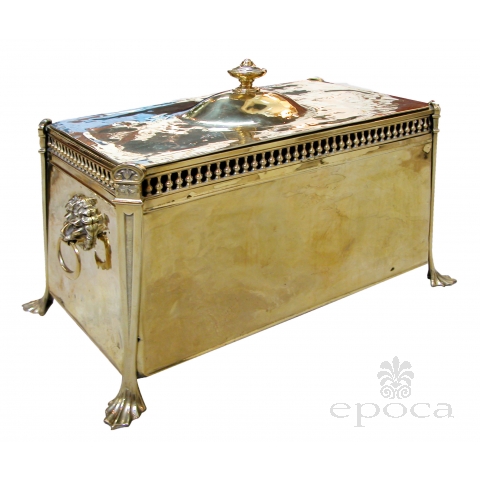 a handsome and boldly-scaled english victorian brass rectangular covered coal box with domed lid