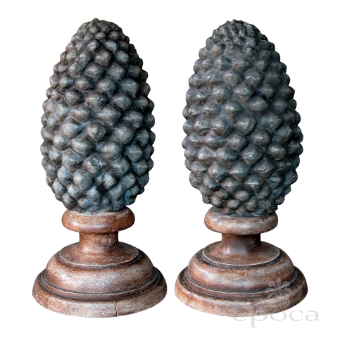 an unusual and massive pair of french concrete pinecone-form finials