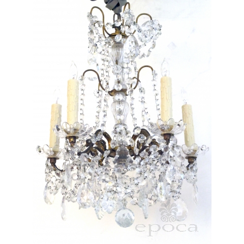 an elegant and graceful italian 1960's gilt-bronze and crystal 5-light chandelier