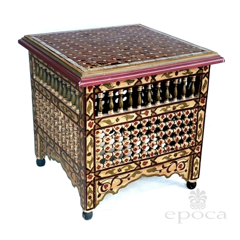 Moorish Style Polychromed Square Table with Tile Top