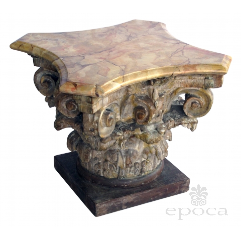 well-carved italian neoclassical corinthian capital with faux marble top; ex-collection Tony Duquette