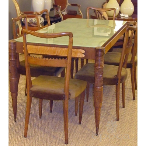 a distinctive italian 1940's dining table and six chairs designed by Pier Luigi Colli