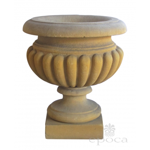 A Large-scaled French Neoclassical Carved Limestone Gadrooned Urns