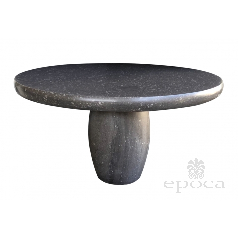 Shapely Carved Belgian Bluestone Round Table with Barrel-form Base