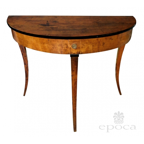 Shapely Italian Neoclassical Walnut and Beechwood Demilune Console Table