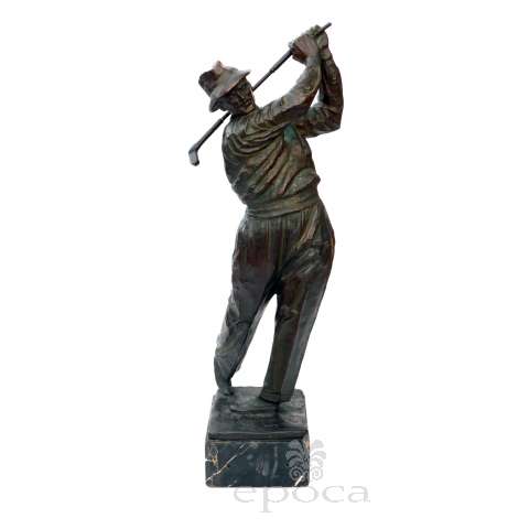 A Finely-modeled Vintage Patinated Bronze Figure of a Golfer 