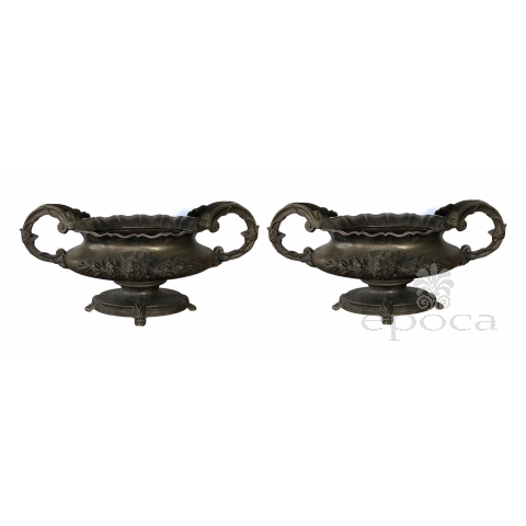 Fanciful Pair of French Art Nouveau Iron Planters/Jardini­ères