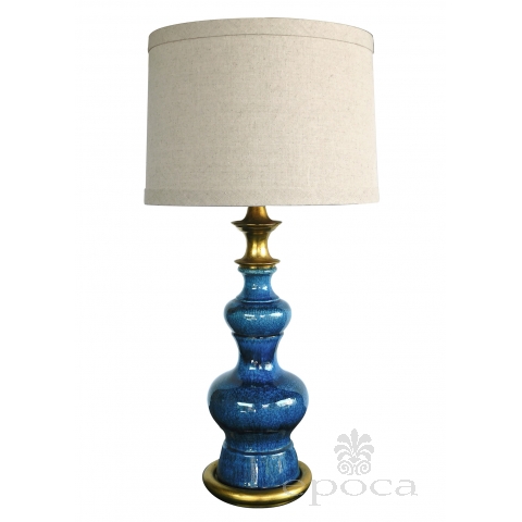 Vintage 1960s Double-baluster Saphire-blue Drip Glaze Lamp