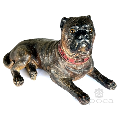 An Austrian Painted Terracotta Model of a Recumbent Bull Dog