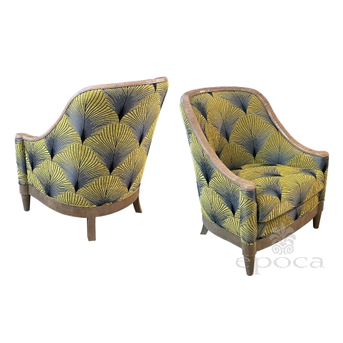 Stylish Pair of Art Deco Style Barrel-back Shagreen Bergeres by Lx Rossi