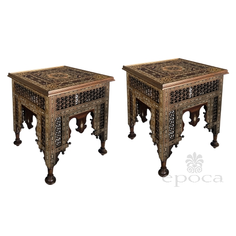 A Grand Pair of Moorish Inlaid Square Side/End Tables