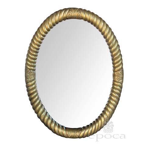 French Napoleon III Carved Giltwood Rope-Twist Oval Mirror  
