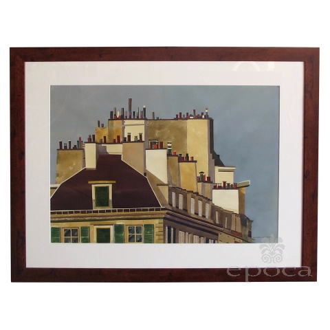 Watercolor on Paper 'Rooftops of Paris' by Michael Dunlavey