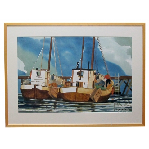 watercolor on paper: the old timers, oslo, norway by Michael Dunlavey, signed and framed