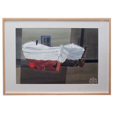 watercolor on paper: waiting out the storm, tory island, ireland by Michael Dunlavey, signed and framed