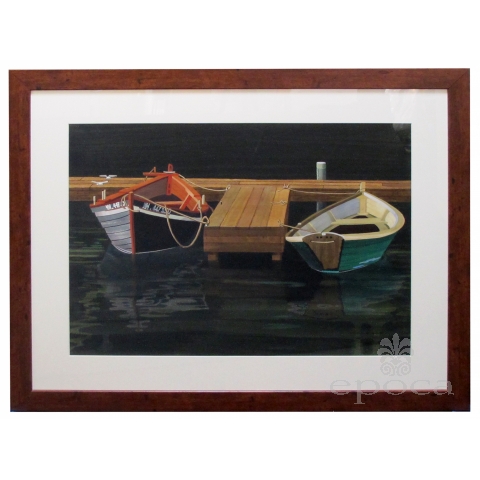 Watercolor on Paper 'Interlude, Two Dories, Boston Harbor signed 'Michael Dunlavey' 