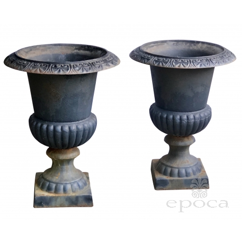 a strikingly-large pair of french gray-painted iron campagna urns