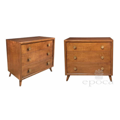 Pair of John Stuart Mid-Century 3-Drawer Bachelor Chests/Bedside Cabinets 